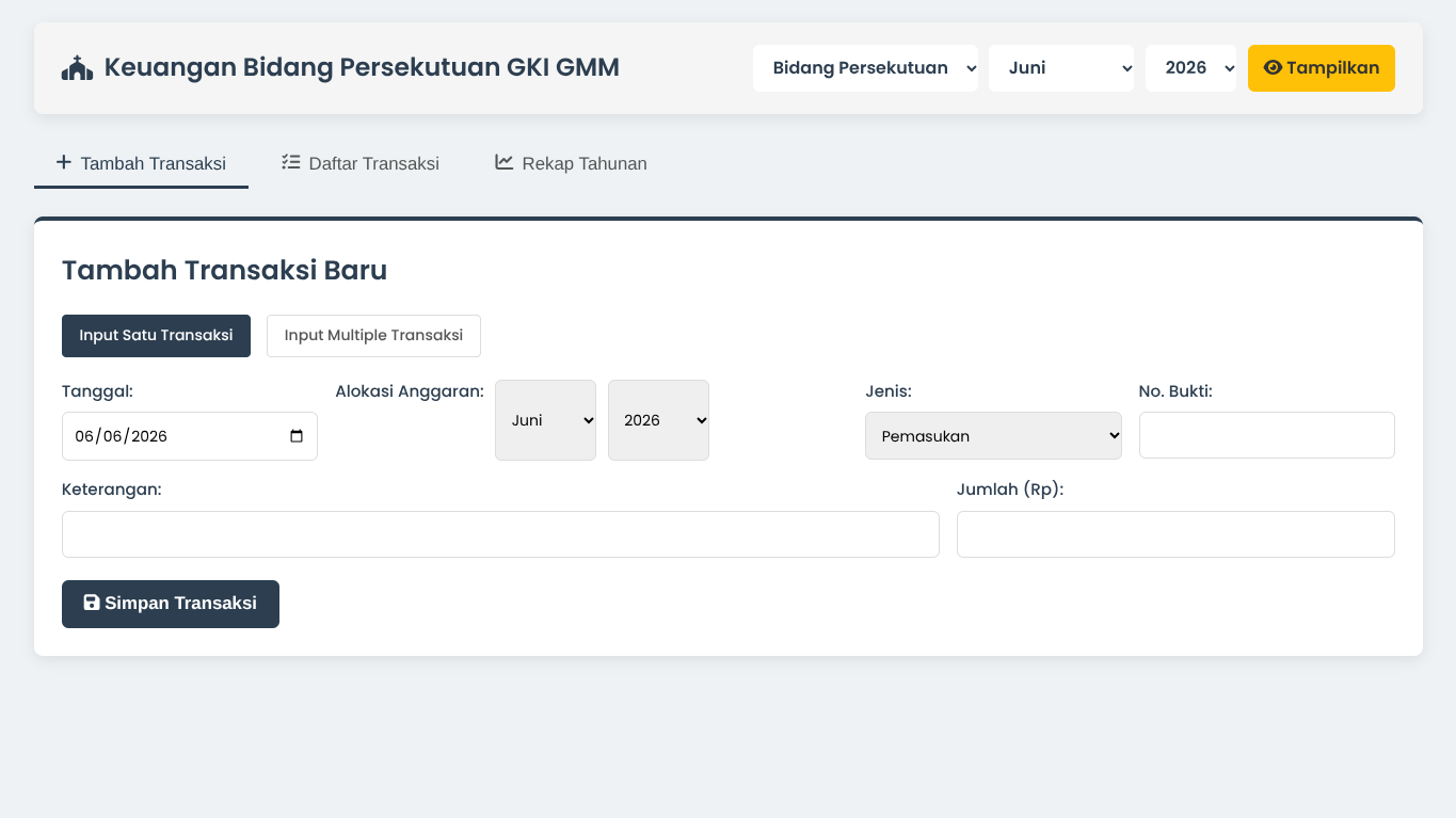 Aplikasi Keuangan Bidang dan Komisi Gereja